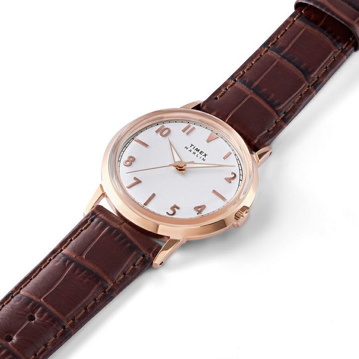 タイメックス Marlin マーリン 34mm TW2Y37700 メンズ レディース クオーツ 電池式 3針 シルバーダイヤル ブラウン 革ベルト