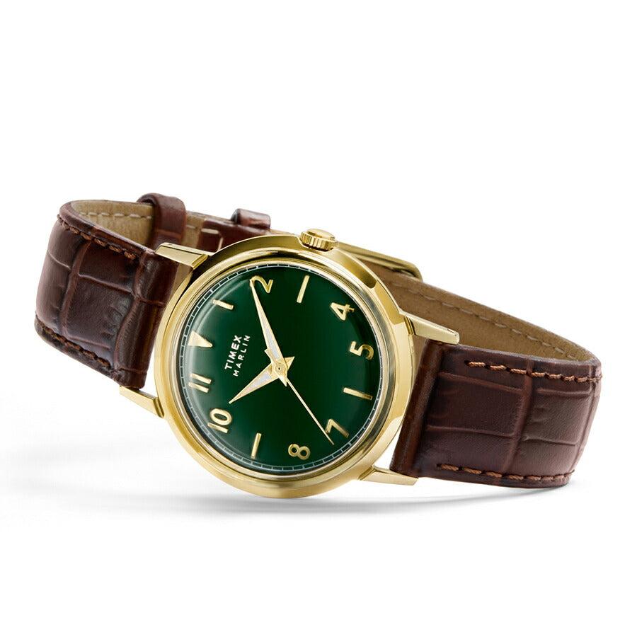 タイメックス Marlin マーリン 34mm TW2Y37800 メンズ レディース クオーツ 電池式 3針 グリーンダイヤル ブラウン 革ベルト