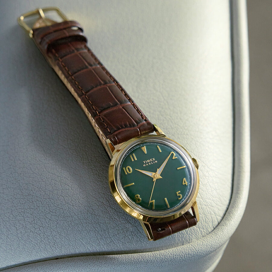 タイメックス Marlin マーリン 34mm TW2Y37800 メンズ レディース クオーツ 電池式 3針 グリーンダイヤル ブラウン 革ベルト