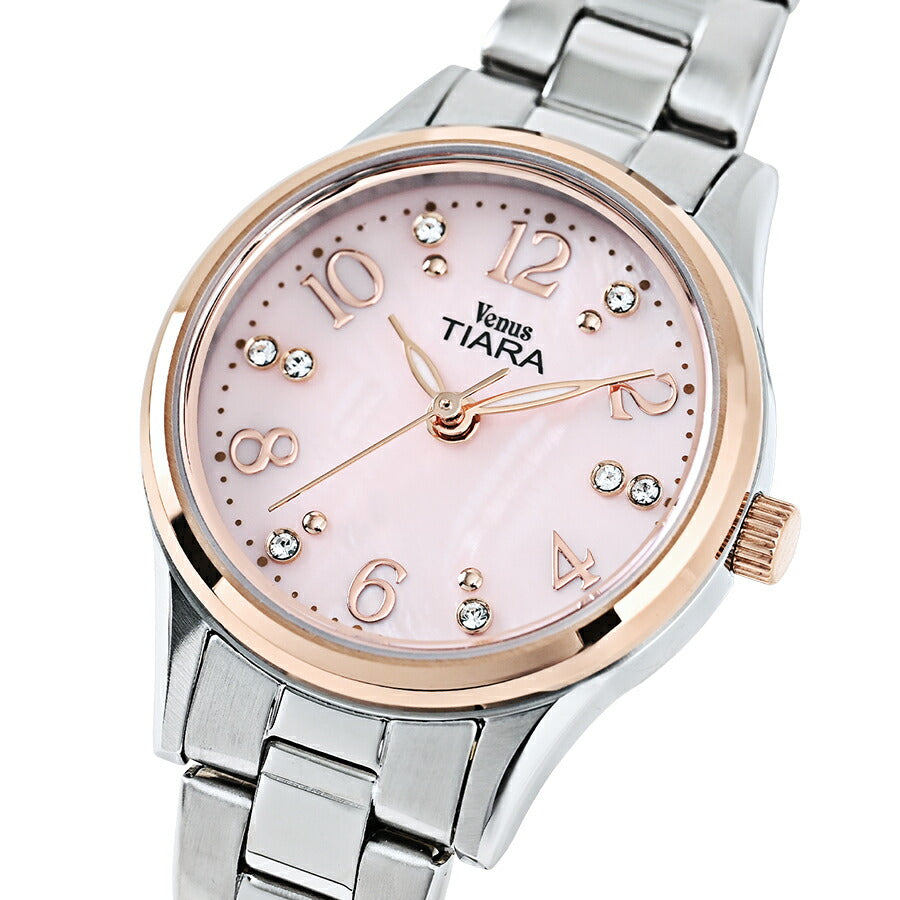 ヴィーナスティアラ 3針モデル VT102-PK レディース クオーツ 電池式 ピンク白蝶貝ダイヤル メタルバンド