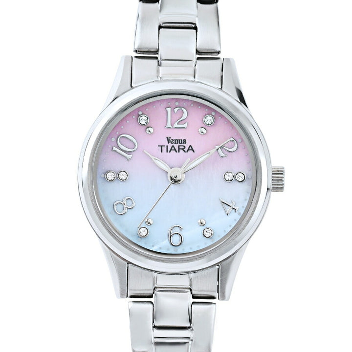 ヴィーナスティアラ 3針モデル VT102-PKBL レディース クオーツ 電池式 ピンクブルー白蝶貝ダイヤル メタルバンド