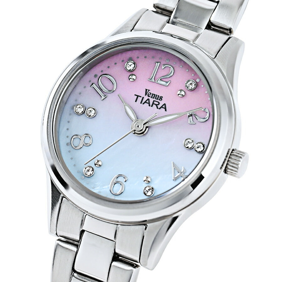 ヴィーナスティアラ 3針モデル VT102-PKBL レディース クオーツ 電池式 ピンクブルー白蝶貝ダイヤル メタルバンド