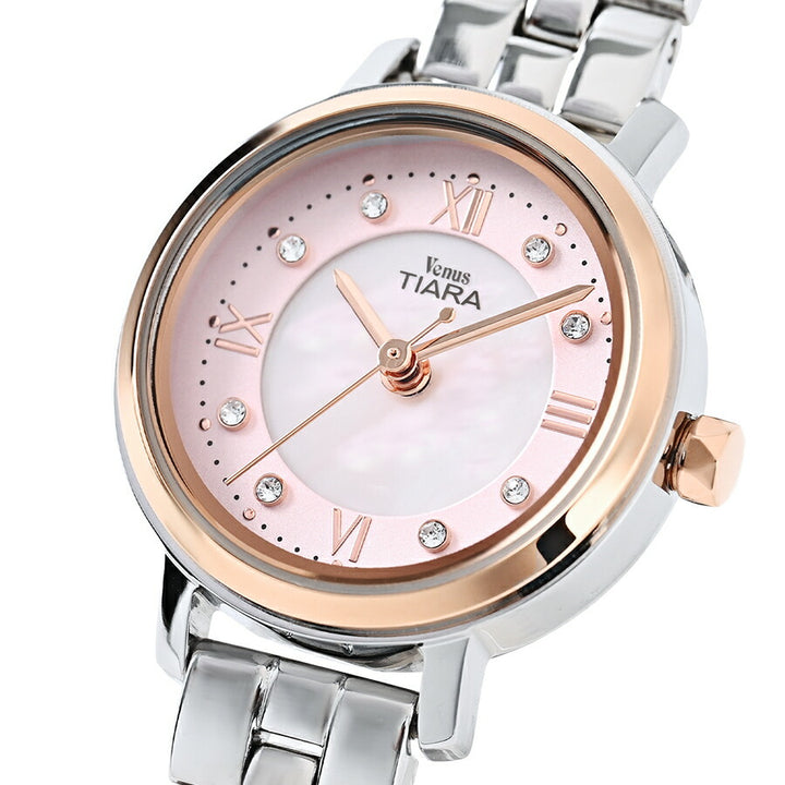 ヴィーナスティアラ 3針モデル VT106-PK レディース クオーツ 電池式 ピンク 白蝶貝ダイヤル メタルバンド