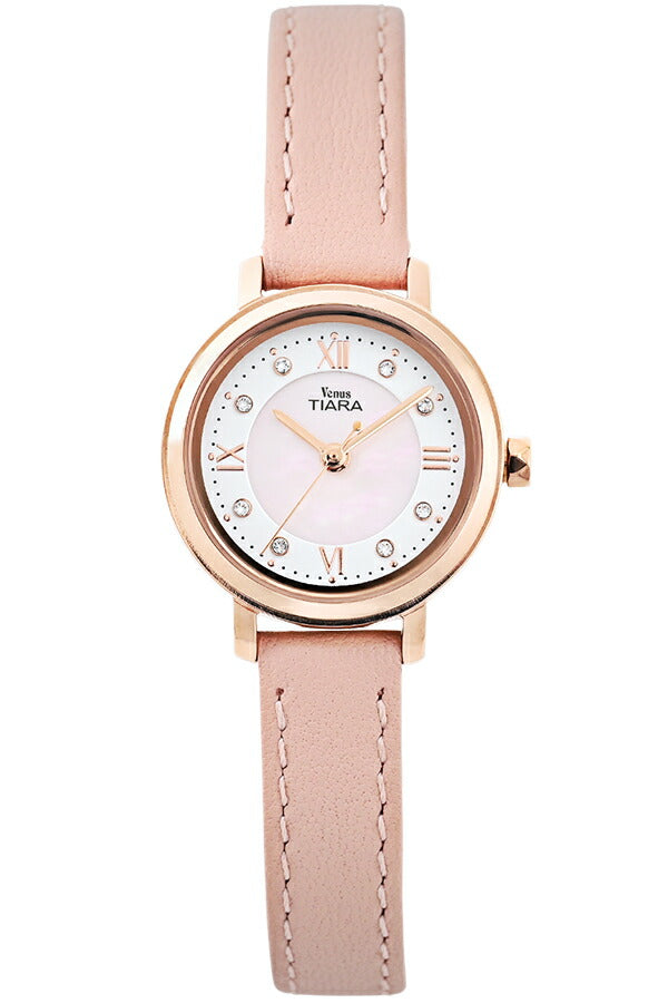 ヴィーナスティアラ 3針モデル VT106-WH3 レディース クオーツ 電池式 白蝶貝ダイヤル ピンク 革ベルト