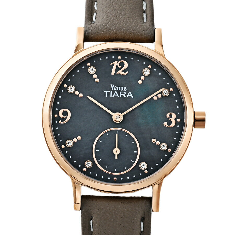 ヴィーナスティアラ スモールセコンド VT108-BK レディース クオーツ 電池式 ブラック白蝶貝ダイヤル 革ベルト