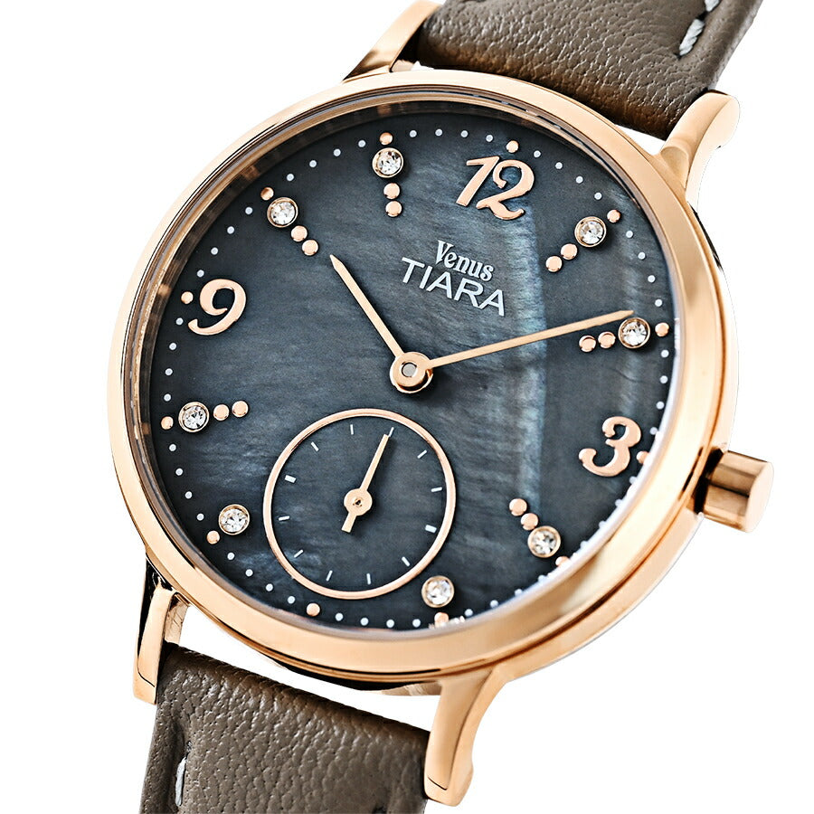 ヴィーナスティアラ スモールセコンド VT108-BK レディース クオーツ 電池式 ブラック白蝶貝ダイヤル 革ベルト
