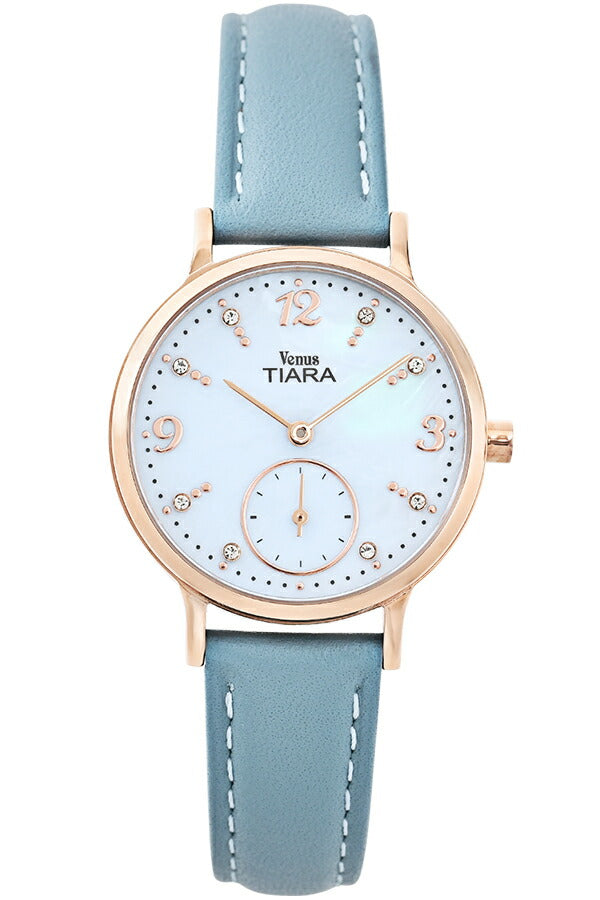 ヴィーナスティアラ スモールセコンド VT108-LB レディース クオーツ 電池式 ライトブルー白蝶貝ダイヤル 革ベルト