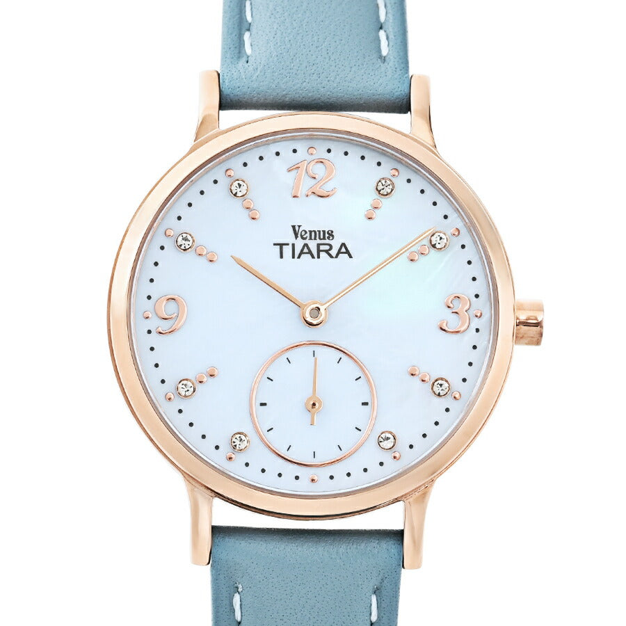 ヴィーナスティアラ スモールセコンド VT108-LB レディース クオーツ 電池式 ライトブルー白蝶貝ダイヤル 革ベルト