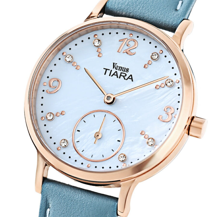 ヴィーナスティアラ スモールセコンド VT108-LB レディース クオーツ 電池式 ライトブルー白蝶貝ダイヤル 革ベルト