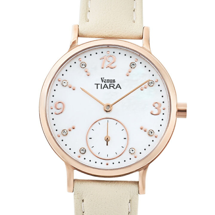 ヴィーナスティアラ スモールセコンド VT108-WH レディース クオーツ 電池式 ホワイト白蝶貝ダイヤル 革ベルト