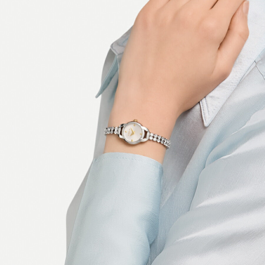 【極美品】FURLA CHAIN BRACELET 腕時計　シルバー フルラ ミニシェイプ 2針 クリスタルチェーン WW00064009L1 レディース