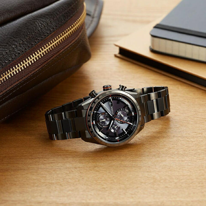 シチズン アテッサ ACT Line アクトライン ブラックチタンシリーズ AT8185-62E メンズ 腕時計 ソーラー 電波 クロノグラフ