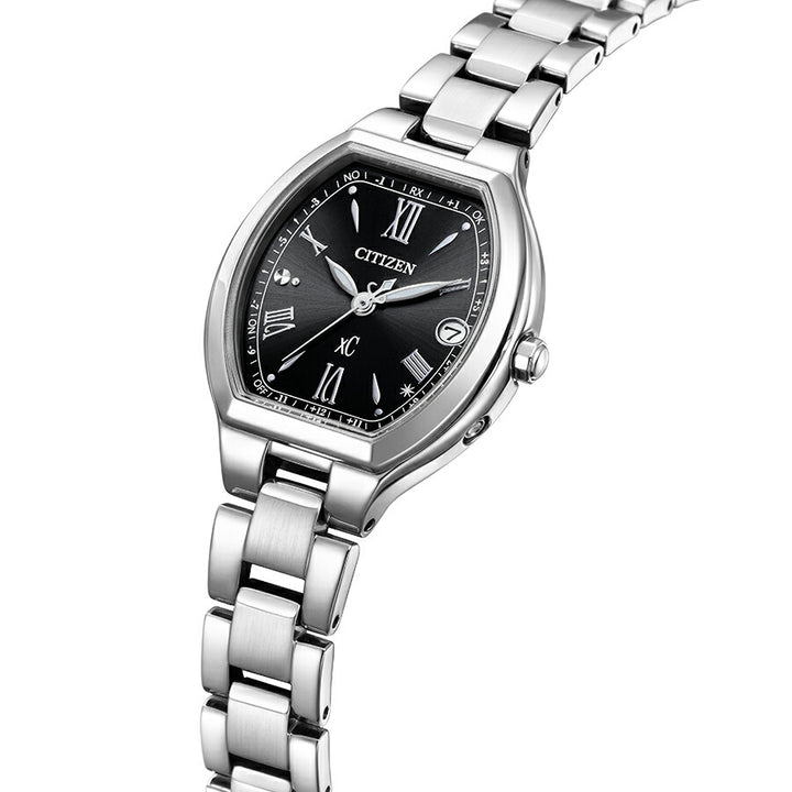 シチズン xC クロスシー basic collection ベーシックコレクション ES9360-66E レディース 腕時計 トノー ソーラー 電波 ローマフォント ブラック シルバー