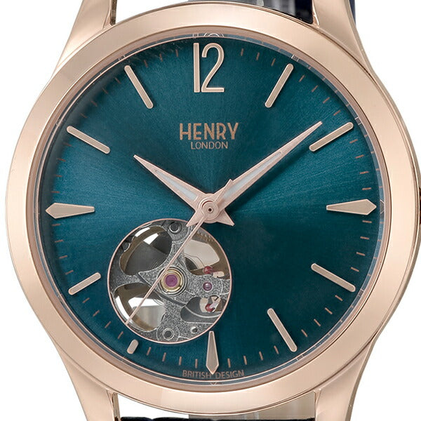 HENRY LONDON ヘンリーロンドン KNIGHTSBRIDGE ナイツブリッジ メカニカル ペアモデル HL34-AS-0458 レディース 腕時計 機械式 オープンハート 革ベルト ネイビー
