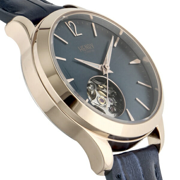 HENRY LONDON ヘンリーロンドン KNIGHTSBRIDGE ナイツブリッジ メカニカル ペアモデル HL34-AS-0458 レディース 腕時計 機械式 オープンハート 革ベルト ネイビー