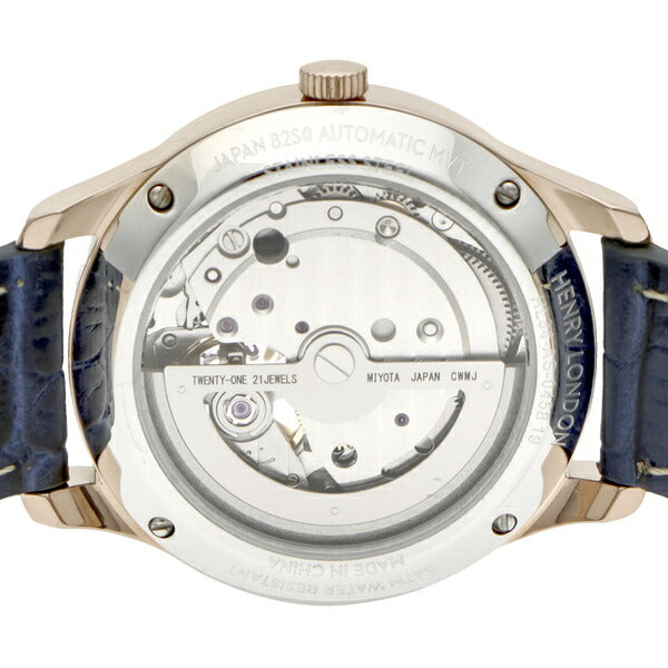 HENRY LONDON ヘンリーロンドン KNIGHTSBRIDGE ナイツブリッジ メカニカル ペアモデル HL34-AS-0458 レディース 腕時計 機械式 オープンハート 革ベルト ネイビー