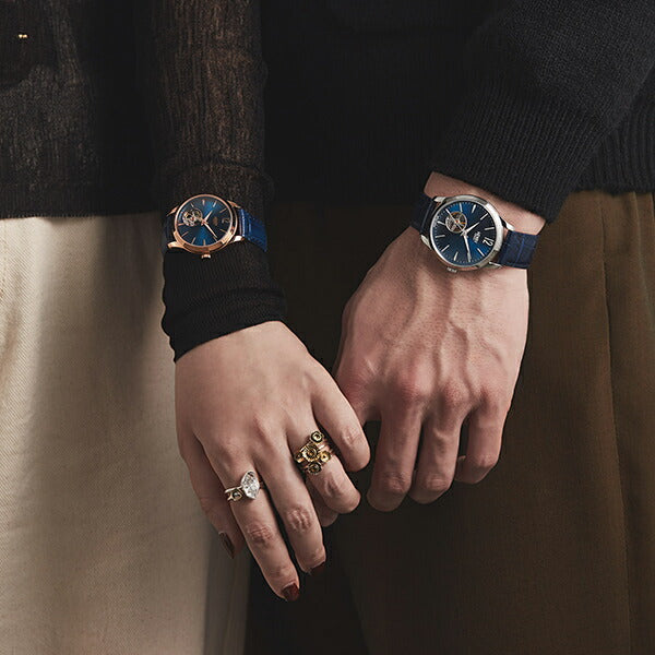 HENRY LONDON ヘンリーロンドン KNIGHTSBRIDGE ナイツブリッジ メカニカル ペアモデル HL34-AS-0458 レディース 腕時計 機械式 オープンハート 革ベルト ネイビー