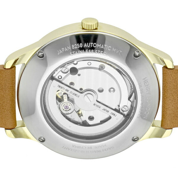 HENRY LONDON ヘンリーロンドン CHISWICK チズウィック メカニカル ペアモデル HL39-AS-0454 メンズ 腕時計 機械式 オープンハート グリーンダイヤル ブラウン 革ベルト