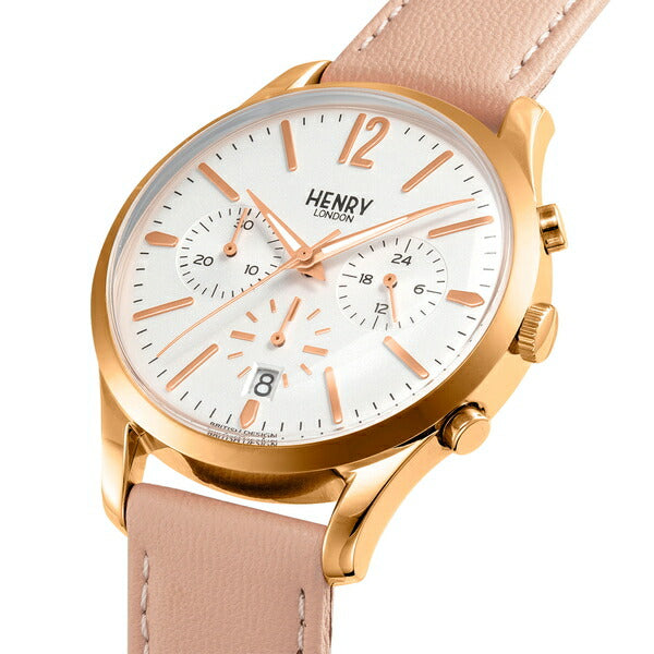 HENRY LONDON ヘンリーロンドン APPLE LEATHER Collection アップルレザーコレクション HL39-CS-0442-AL メンズ レディース 腕時計 クオーツ 電池式 ピンクべージュ 革ベルト ホワイト 替えベルト付き