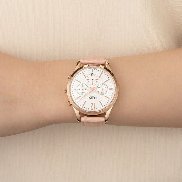 HENRY LONDON ヘンリーロンドン APPLE LEATHER Collection アップルレザーコレクション HL39-CS-0442-AL メンズ レディース 腕時計 クオーツ 電池式 ピンクべージュ 革ベルト ホワイト 替えベルト付き