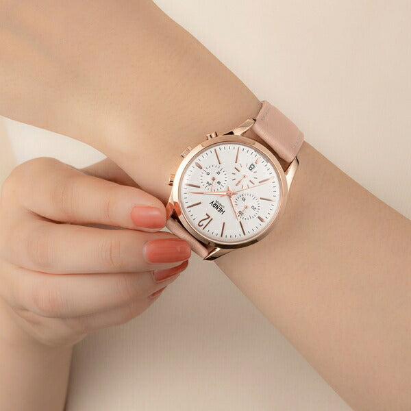 HENRY LONDON ヘンリーロンドン APPLE LEATHER Collection アップルレザーコレクション HL39-CS-0442-AL メンズ レディース 腕時計 クオーツ 電池式 ピンクべージュ 革ベルト ホワイト 替えベルト付き