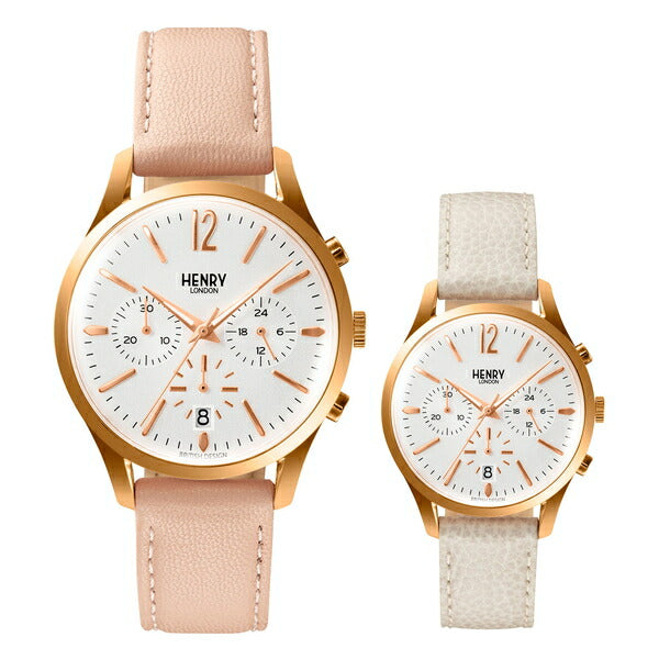 HENRY LONDON ヘンリーロンドン APPLE LEATHER Collection アップルレザーコレクション HL39-CS-0442-AL メンズ レディース 腕時計 クオーツ 電池式 ピンクべージュ 革ベルト ホワイト 替えベルト付き