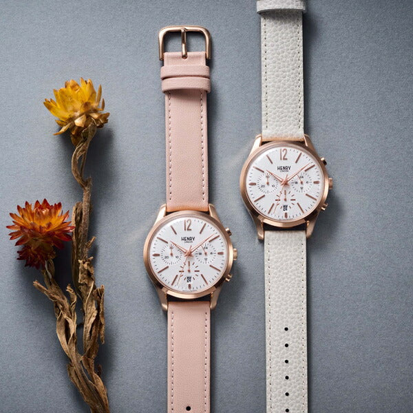 HENRY LONDON ヘンリーロンドン APPLE LEATHER Collection アップルレザーコレクション HL39-CS-0442-AL メンズ レディース 腕時計 クオーツ 電池式 ピンクべージュ 革ベルト ホワイト 替えベルト付き