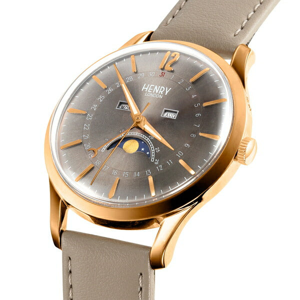 HENRY LONDON ヘンリーロンドン APPLE LEATHER Collection アップルレザーコレクション HL39-LS-0422-AL メンズ レディース 腕時計 クオーツ 電池式 グレージュ 革ベルト グレー 替えベルト付き