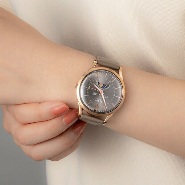 HENRY LONDON ヘンリーロンドン APPLE LEATHER Collection アップルレザーコレクション HL39-LS-0422-AL メンズ レディース 腕時計 クオーツ 電池式 グレージュ 革ベルト グレー 替えベルト付き