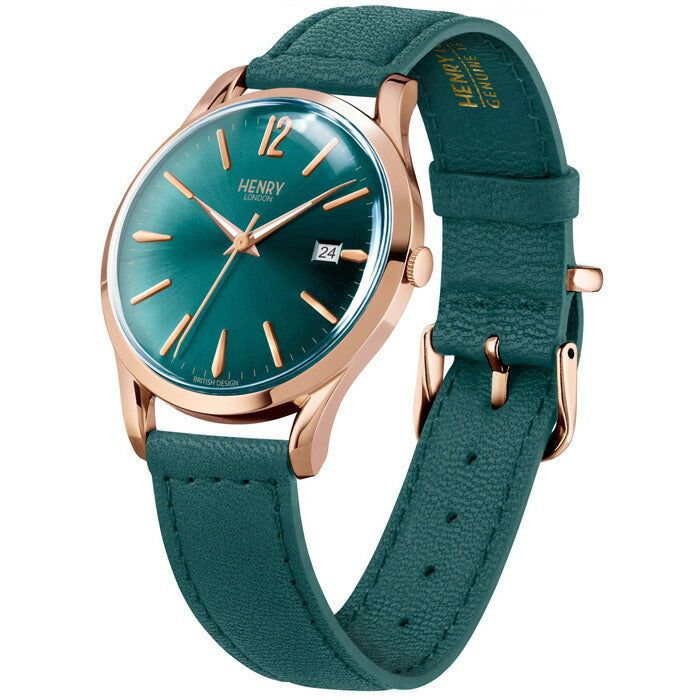 ヘンリーロンドン ストラトフォード HL39-S-0134 メンズ 腕時計 クオーツ ペアモデル 緑レザー グリーン