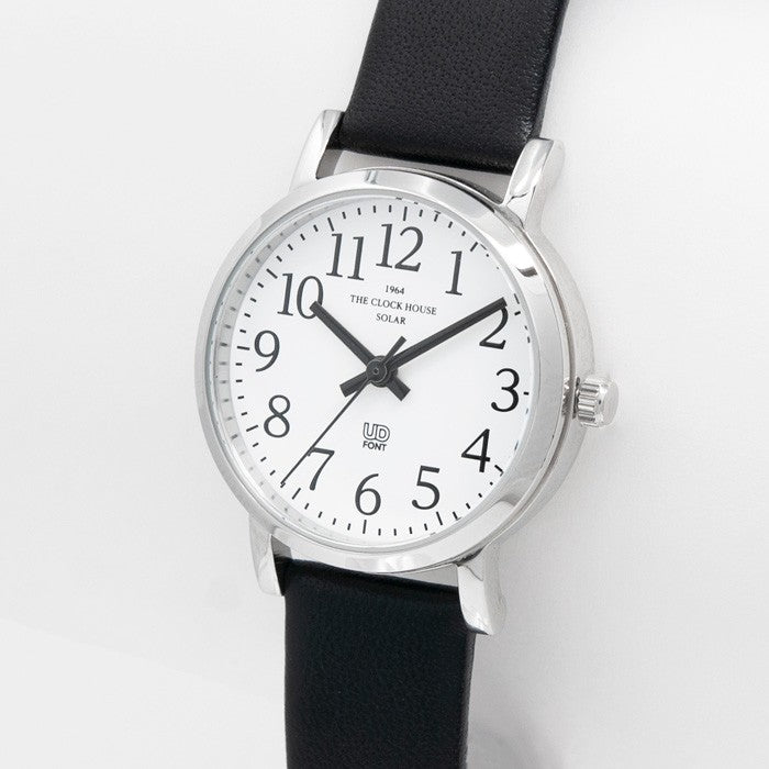 ザ・クロックハウス ユーディー LUD1001-WH1B ユニバーサルデザイン レディース 腕時計 ソーラー 黒レザー ホワイト THE CLOCK HOUSE UD
