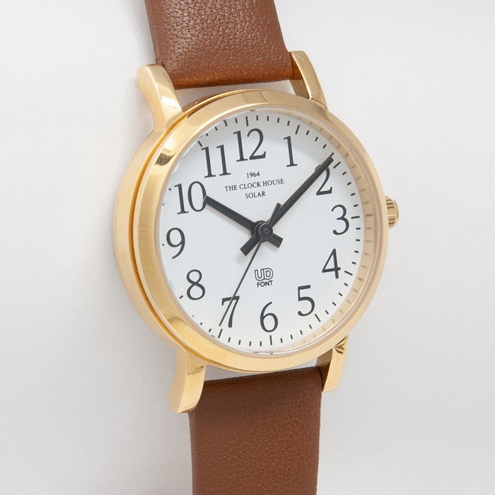 ザ・クロックハウス ユーディー LUD1001-WH2B ユニバーサルデザイン レディース 腕時計 ソーラー 茶レザー ホワイト THE CLOCK HOUSE UD