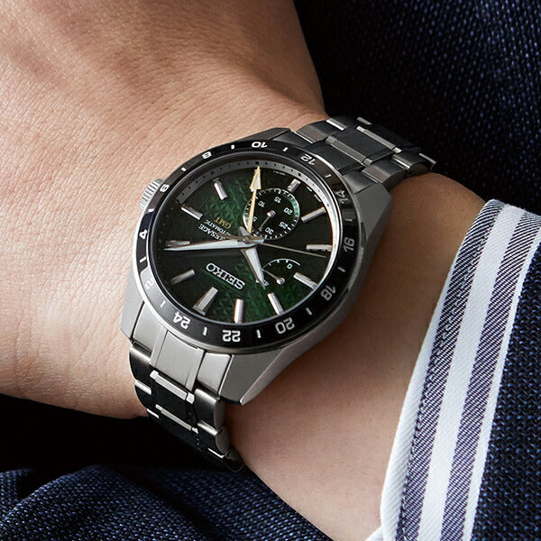 セイコー プレザージュ シャープエッジドシリーズ GMT SARF003 メンズ 腕時計 メカニカル 麻の葉文様ダイヤル グリーン【コアショップ専売】
