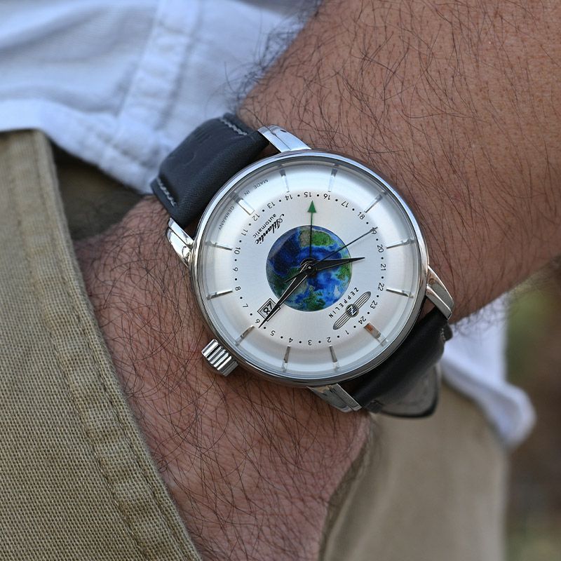 ツェッペリン ATLANTIC アトランティック GMT 8468-1 メンズ 腕時計 自動巻き 機械式 革ベルト ブループラネット 地球