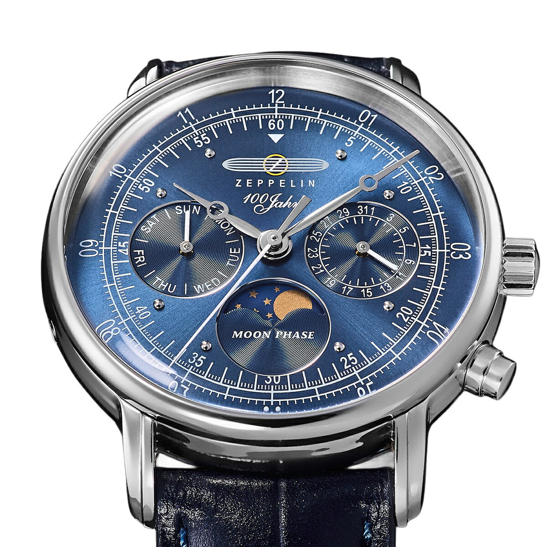 ツェッペリン 100周年記念シリーズ ムーンフェイズ 日本限定モデル 7635-3 メンズ 腕時計 クオーツ 電池式 革ベルト ブルー
