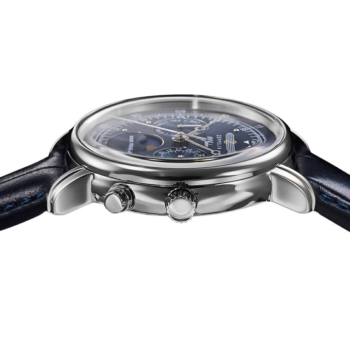 ツェッペリン 100周年記念シリーズ ムーンフェイズ 日本限定モデル 7635-3 メンズ 腕時計 クオーツ 電池式 革ベルト ブルー