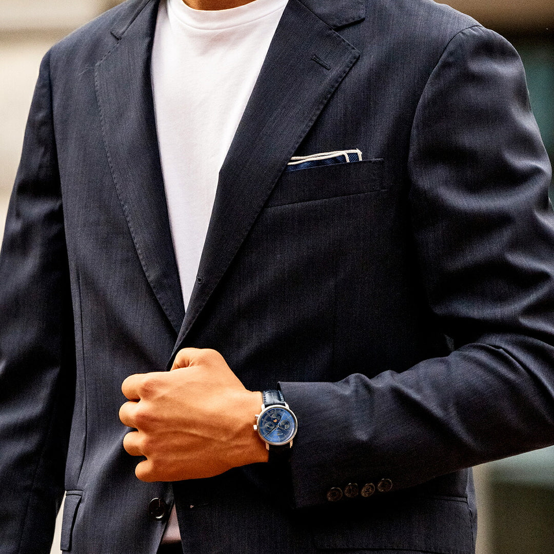 ツェッペリン 100周年記念シリーズ ムーンフェイズ 日本限定モデル 7635-3 メンズ 腕時計 クオーツ 電池式 革ベルト ブルー