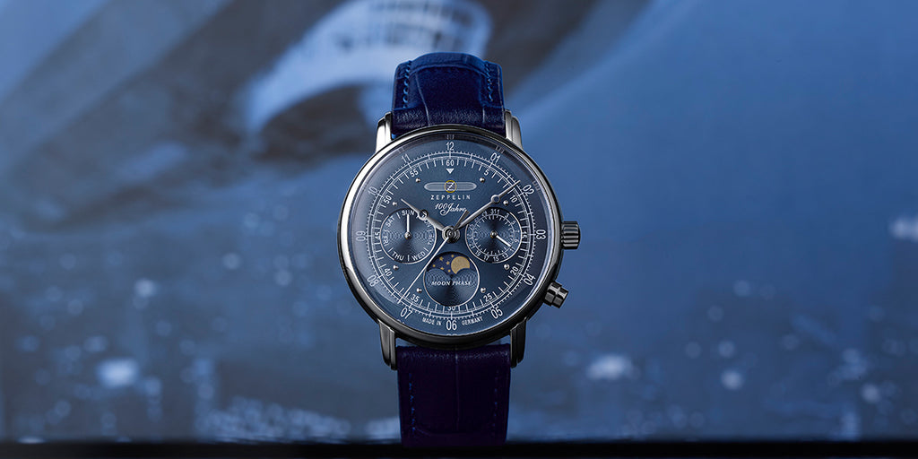 ツェッペリン 100周年記念シリーズ ムーンフェイズ 日本限定モデル 7635-3 メンズ 腕時計 クオーツ 電池式 革ベルト ブルー