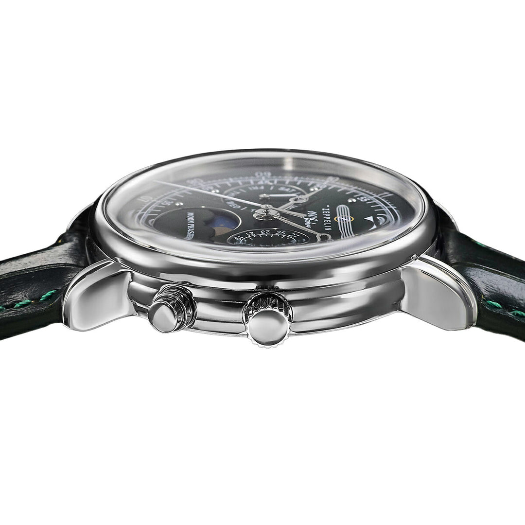 ツェッペリン 100周年記念シリーズ ムーンフェイズ 日本限定モデル 7635-4 メンズ 腕時計 クオーツ 電池式 革ベルト グリーン