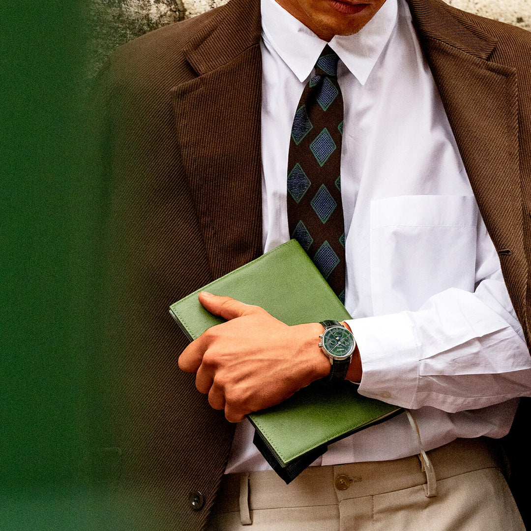 ツェッペリン 100周年記念シリーズ ムーンフェイズ 日本限定モデル 7635-4 メンズ 腕時計 クオーツ 電池式 革ベルト グリーン