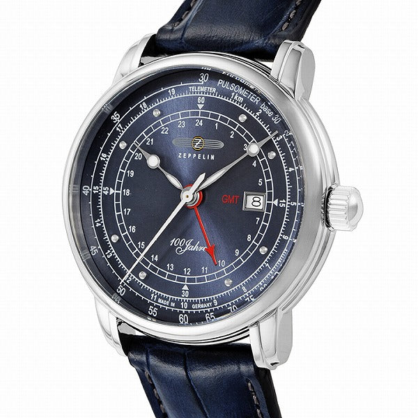 ツェッペリン LZ1 100周年記念モデル 76463 メンズ 腕時計 クオーツ ネイビー 革ベルト GMT機能 日付