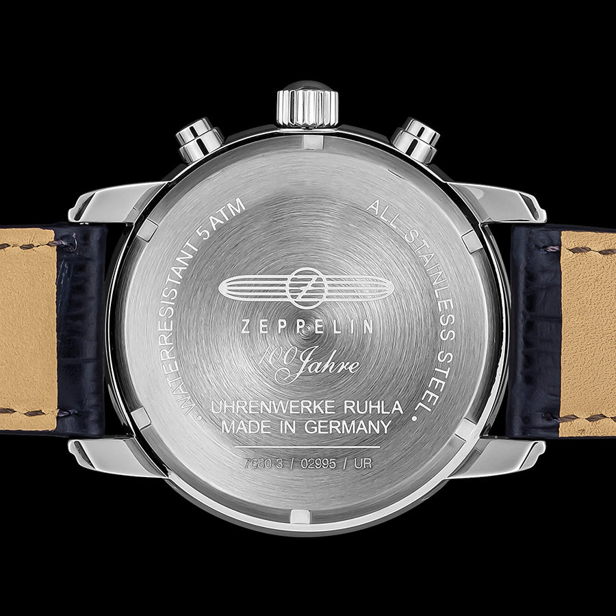 7-4636 Zeppelin 7680/1691 クロノグラフ 腕時計ブラック ツェッペリン 100周年記念 ブルーツェッペリン 7680-3N メンズ 電池式