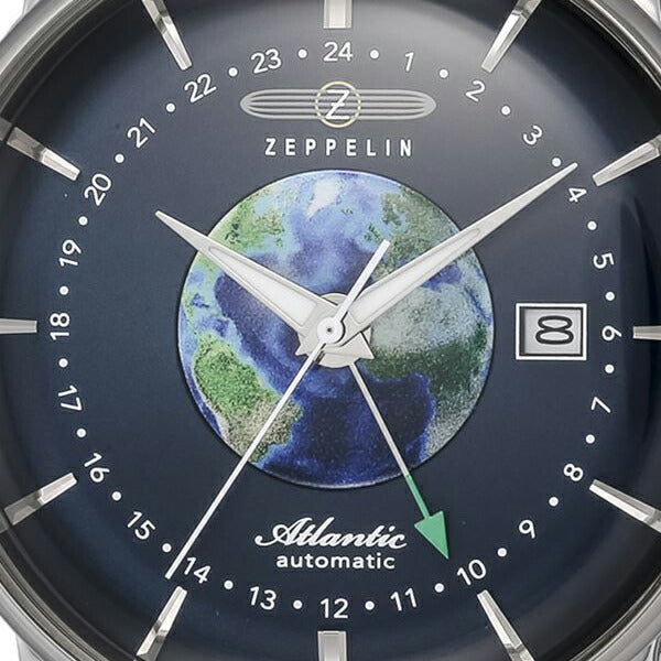 ツェッペリン ATLANTIC アトランティック GMT 8468-3 メンズ 腕時計 自動巻き 機械式 革ベルト ブループラネット 地球