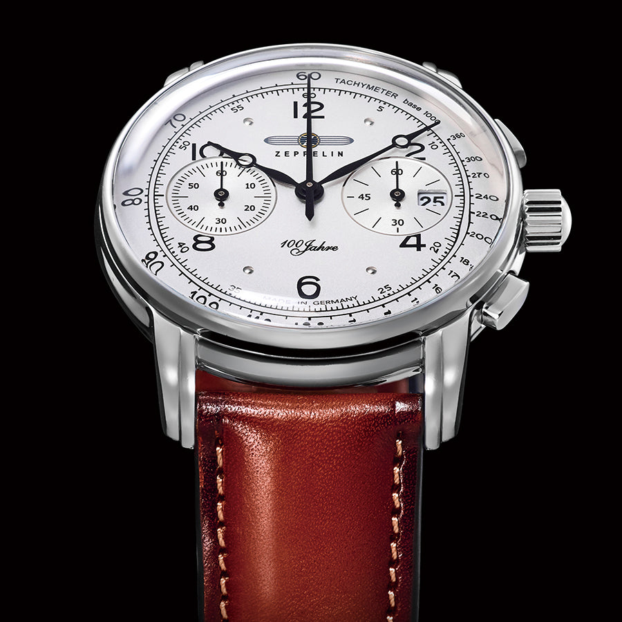 ツェッペリン 100周年記念シリーズ 8676-1 メンズ 腕時計 クオーツ クロノグラフ アイボリーダイヤル ブラウン 革ベルト