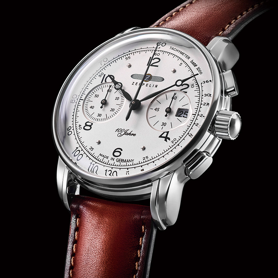 ツェッペリン 100周年記念シリーズ 8676-1 メンズ 腕時計 クオーツ クロノグラフ アイボリーダイヤル ブラウン 革ベルト