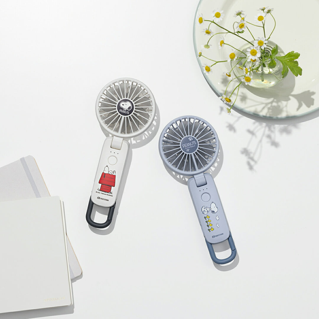 リズム ハンディファン スヌーピー 扇風機 大風量 3way カラビナ付き ブルー 静音 卓上 小型 Silky Wind Mobile 4 9ZF042MS04