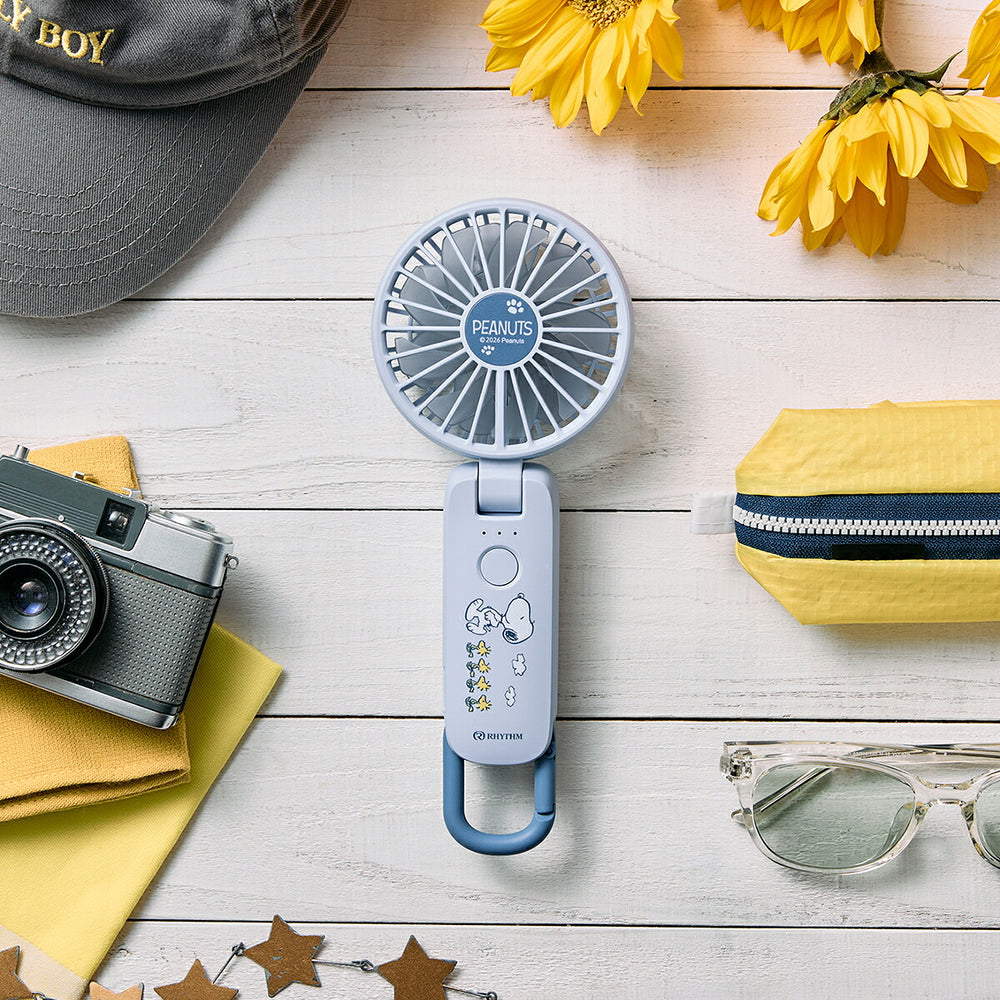 リズム ハンディファン スヌーピー 扇風機 大風量 3way カラビナ付き ブルー 静音 卓上 小型 Silky Wind Mobile 4 9ZF042MS04