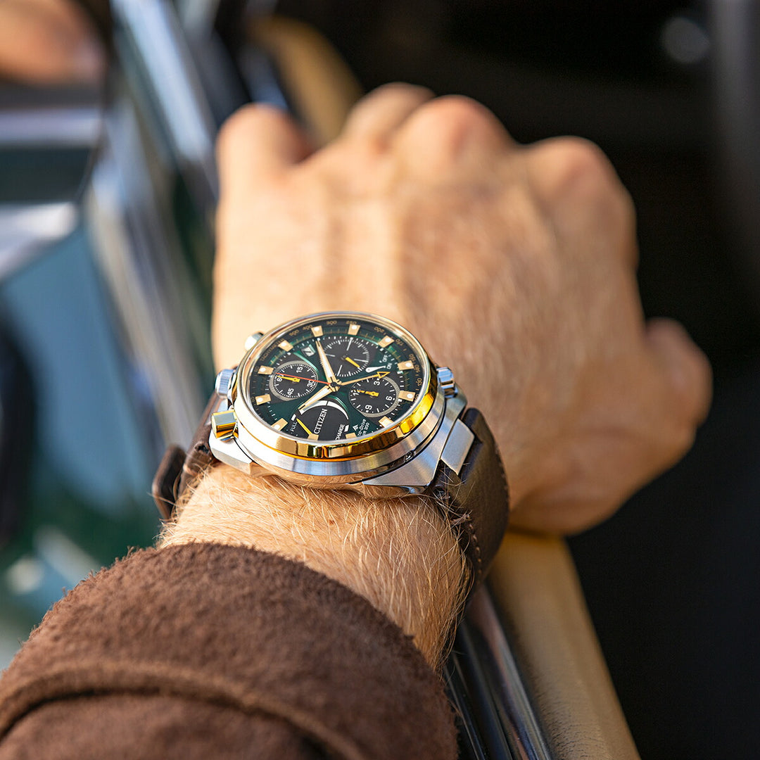 シチズン プロマスター ランドシリーズ Eco-Drive 50周年限定モデル ツノクロノ AV0104-06W メンズ ソーラー グリーンダイヤル ブラウン 革ベルト