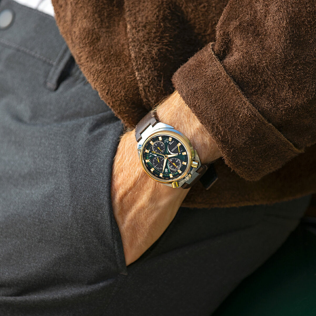 シチズン プロマスター ランドシリーズ Eco-Drive 50周年限定モデル ツノクロノ AV0104-06W メンズ ソーラー グリーンダイヤル ブラウン 革ベルト