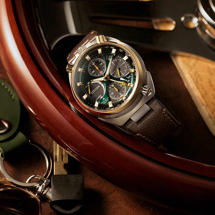 シチズン プロマスター ランドシリーズ Eco-Drive 50周年限定モデル ツノクロノ AV0104-06W メンズ ソーラー グリーンダイヤル ブラウン 革ベルト